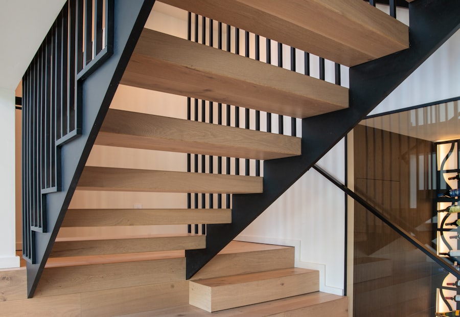 Staircase with refinished oak treads and painted risers
